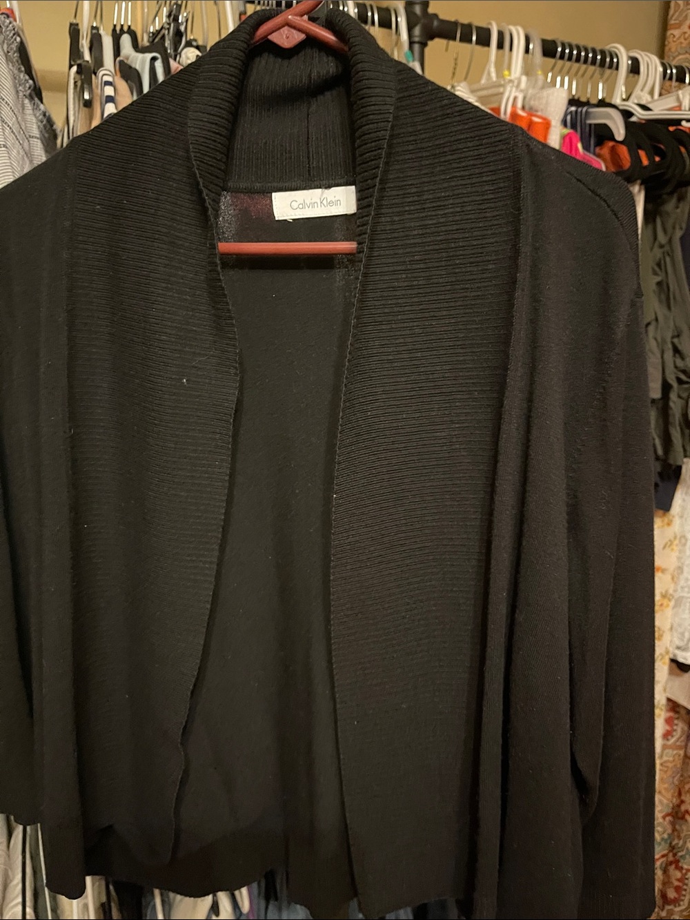 Calvin Klein Black Ribbed Knit Open Cardigan